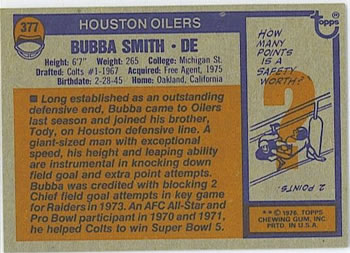 1976 Topps #377 Bubba Smith Back