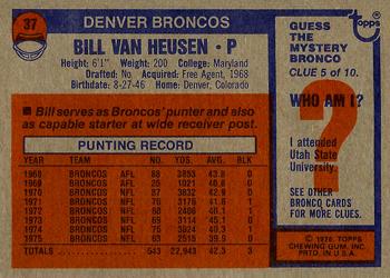 1976 Topps #37 Bill Van Heusen Back