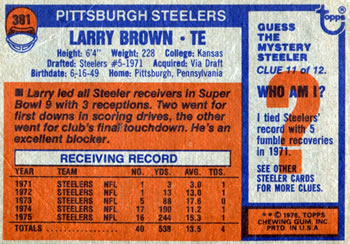 1976 Topps #381 Larry Brown Back