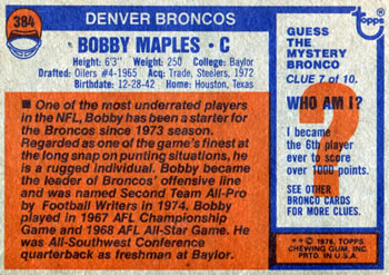 1976 Topps #384 Bobby Maples Back