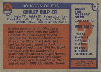 1976 Topps #40 Curley Culp Back