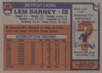 1976 Topps #43 Lem Barney Back