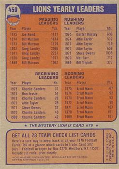1976 Topps #459 Detroit Lions Back