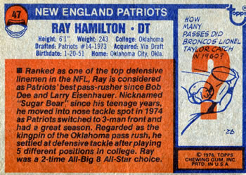 1976 Topps #47 Ray Hamilton Back