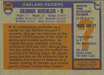 1976 Topps #495 George Buehler Back