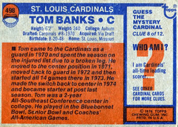 1976 Topps #498 Tom Banks Back