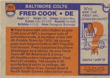 1976 Topps #503 Fred Cook Back