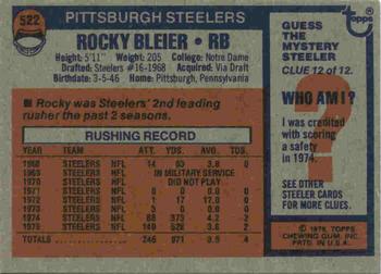 1976 Topps #522 Rocky Bleier Back