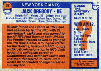 1976 Topps #57 Jack Gregory Back