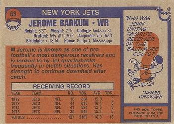 1976 Topps #63 Jerome Barkum Back