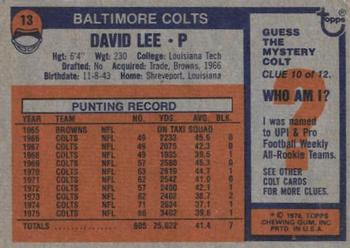 1976 Topps #13 David Lee Back
