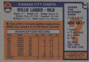 1976 Topps #24 Willie Lanier Back
