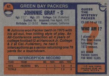 1976 Topps #41 Johnnie Gray Back