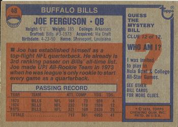 1976 Topps #48 Joe Ferguson Back