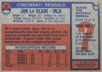 1976 Topps #52 Jim LeClair Back