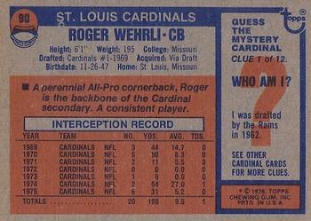 1976 Topps #90 Roger Wehrli Back