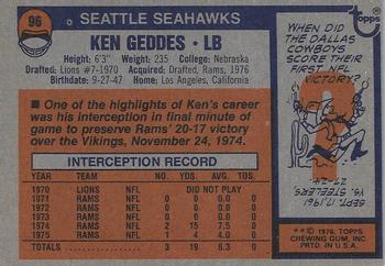 1976 Topps #96 Ken Geddes Back