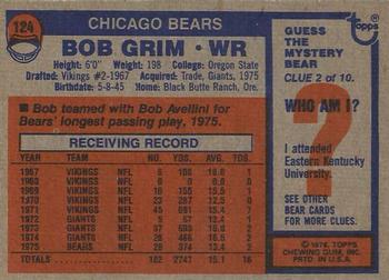 1976 Topps #124 Bob Grim Back