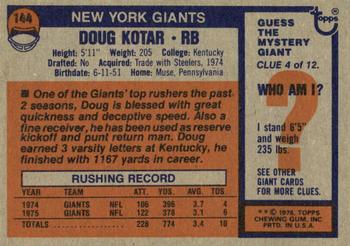 1976 Topps #144 Doug Kotar Back