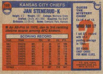 1976 Topps #160 Jan Stenerud Back