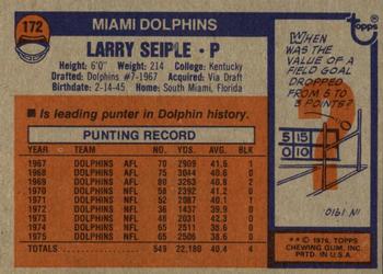 1976 Topps #172 Larry Seiple Back