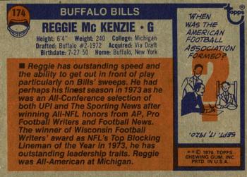1976 Topps #174 Reggie McKenzie Back