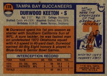 1976 Topps #178 Durwood Keeton Back