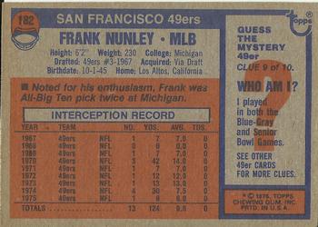 1976 Topps #182 Frank Nunley Back