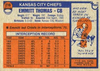 1976 Topps #216 Emmitt Thomas Back