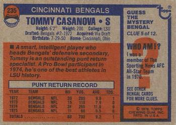 1976 Topps #235 Tommy Casanova Back
