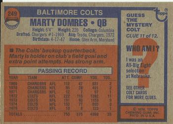 1976 Topps #249 Marty Domres Back