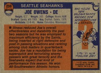1976 Topps #259 Joe Owens Back