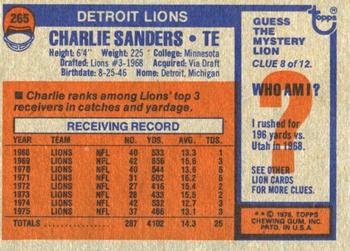 1976 Topps #265 Charlie Sanders Back