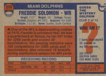 1976 Topps #278 Freddie Solomon Back