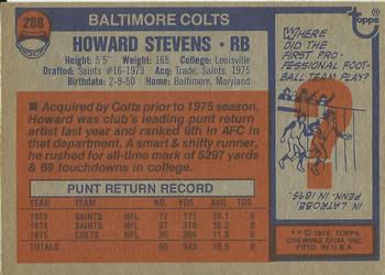1976 Topps #288 Howard Stevens Back