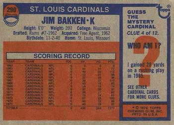1976 Topps #290 Jim Bakken Back