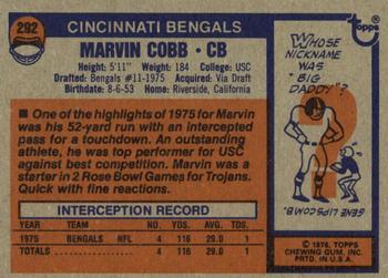 1976 Topps #292 Marvin Cobb Back