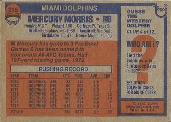 1976 Topps #315 Mercury Morris Back