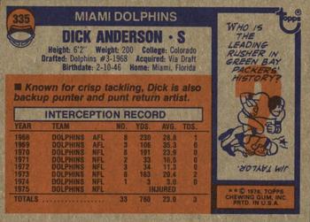 1976 Topps #335 Dick Anderson Back