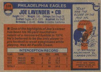 1976 Topps #339 Joe Lavender Back