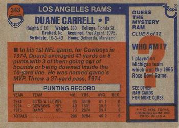 1976 Topps #343 Duane Carrell Back