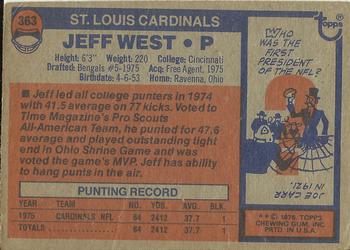 1976 Topps #363 Jeff West Back