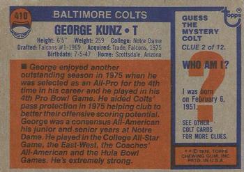 1976 Topps #410 George Kunz Back