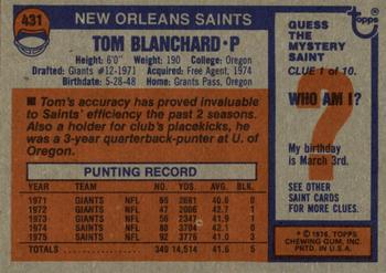 1976 Topps #431 Tom Blanchard Back