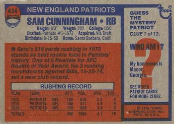 1976 Topps #434 Sam Cunningham Back