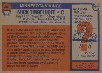 1976 Topps #441 Mick Tingelhoff Back
