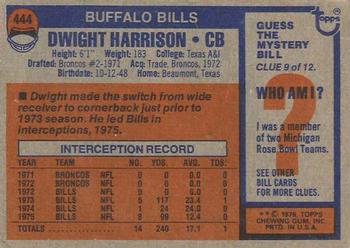 1976 Topps #444 Dwight Harrison Back