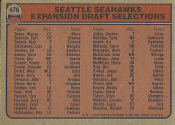 1976 Topps #476 Seattle Seahawks Back