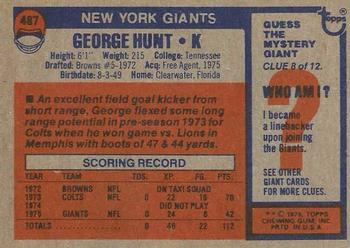 1976 Topps #487 George Hunt Back