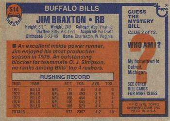 1976 Topps #514 Jim Braxton Back